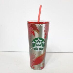 Starbucks 2019 Holiday Cold Tumbler 24oz Winter Mistletoe Design Lid & Straw